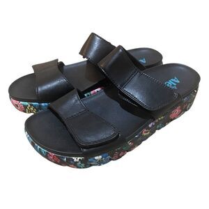Alegria Size 36 Lena Playa Oasis Two Band Platform Sandals Black Floral